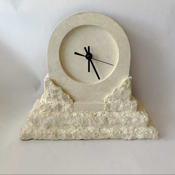 Renoir Designs // 1980s Post Modern Tessellated Marble and Plaster Mantel Clock